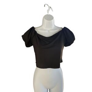 Say What? Black Off-Shoulder Puff Sleeve Crop Top